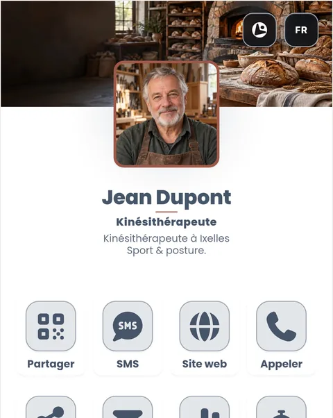 bloo.Cards-Demokarte von Jean Dupont, Physiotherapeut, Layout Portrait